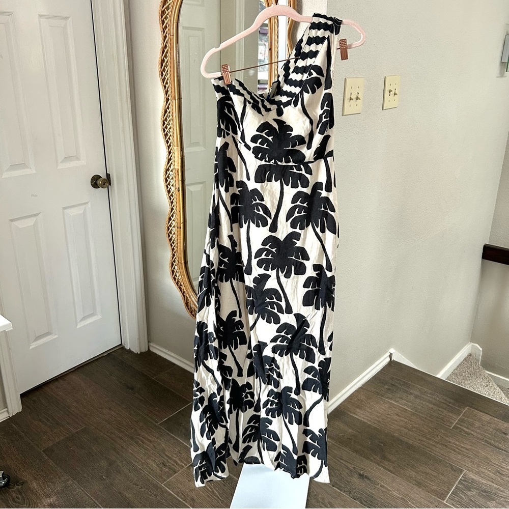 Farm Rio / One-Shoulder Linen Palm Tree Dress - Picture 3 of 8